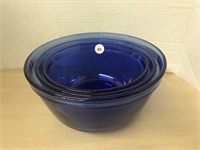 3 Vintage Cobalt Blue Mixing Bowls
