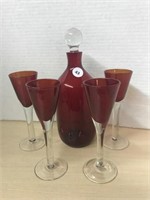 Ruby Decanter And 4 Glasses
