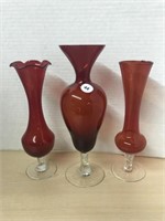 3 Ruby Vases