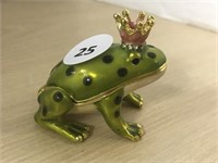 Metal Enameled Frog Trinket Box