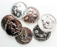 Coin 7 Benjamin Franklin Half Dollars Proofs