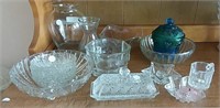 Glassware butter dish, vases candle holders