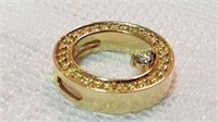 14K Gold round pendant with small diamonds