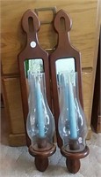 Wood Wall sconces - 2,   mirror & glass chimney