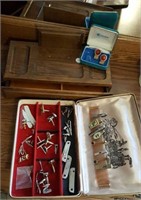 Man's dresser box, cufflinks and tie tacks