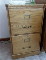Two draw wood file cabinet & hanging file folders