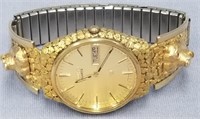 Gold nuggeted men's watch, Seiko with date, nugget