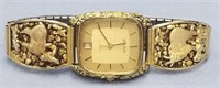 Gold nuggeted men's quartz watch, Belair, with dat