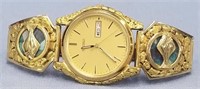 Gold nuggeted men's watch, Seiko with date, has ha