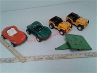 4 Tonka Jeep & buggy cars, green metal toy
