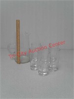 Glass pitcher with 6 drinking glasses, glass