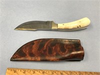 Damascus blade handmade knife with fossilized walr