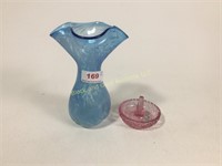Fenton ring tray, blown glass vase