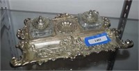 Antique-Style Silver Plated Inkwell Desk Set