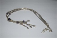Sterling Silver Necklace w/ Purple Stones &