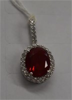 Sterling Silver Pendant w/ Red & White Stones