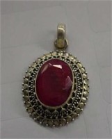 Sterling Silver Pendant - Red Stone