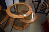 Oak & Glass Adjustable Multi-Level End Table