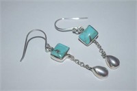 Sterling Silver Earrings w/ Turquoise and Pearls