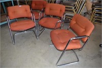 Set of Four Orange Mid Century Steelcase Chairs