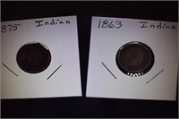 1863 and 1875 Indian Head Pennies