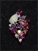 Sterling Silver Pendant - Rhodolite Garnets & Opal