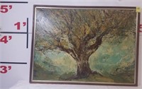 SIGNED PAINTING ON METAL OF A TREE