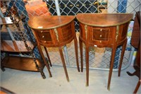 Pair French style demi-lune occasional tables,