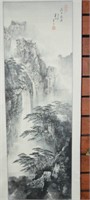Oriental scroll of mountain landscape & waterfall