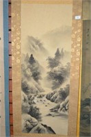 Oriental scroll - mountain river valley landscape