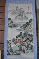 Oriental scroll - mountain river landscape