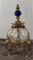 Miniature Glass Oil Lamp on Brass Stand