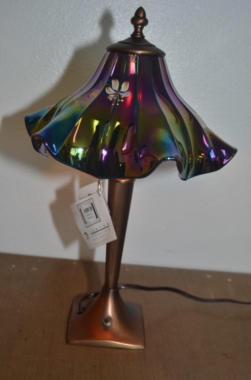 Fenton Amethyst Carnival Glass Table, Carnival Glass Lamp Shades
