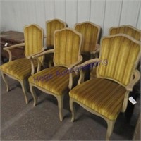 6 wood chairs- yellow strip cover