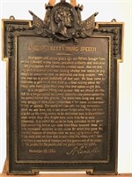Cast Iron Plaque Lincoln Gettysburg Address Speech