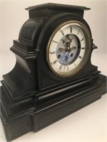Rare Black Marble Mantle Clock w/ Handpainted Face