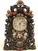 Antique Cast Iron Clock w Mother of Pearl Inlay