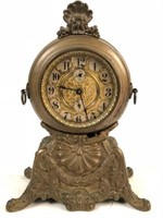 Antique Cast Iron French Classic Gold Face Clock