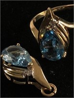 14k Swiss Blue Topaz & Diamond Duo Ring & Pendant