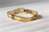 Antique 18k Gold Bracelet w/ Tourmaline/Emerald