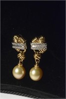 Piranesi 18k Lustrous Gold Pearl & Diamond Earring