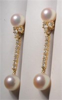 Mikimoto Pearl Diamond Drop Dangle Earrings