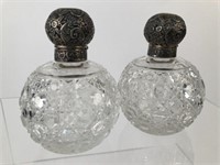 Pr. Stunning Antiq. Silver Hobnail Perfume Bottles