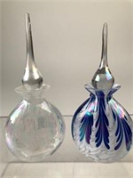 2 Elegant Iridescent  Art Glass Perfume Bottles