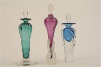Lot of 3 Signed  Colored Art Glass Perfume Bottles