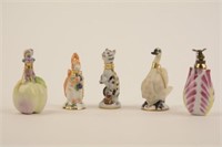 Set of 5 Sweet Miniature Porcelain Perfume Bottles