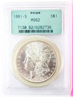 Coin 1881-S Morgan Silver Dollar PCGS MS62