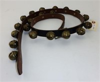 Set of antique brass and leather horse