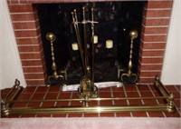 Fireplace tool lot: 5pc brass tool set, 40”