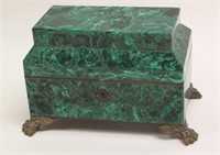 Malachite Casket Form Dresser Box w Claw Feet